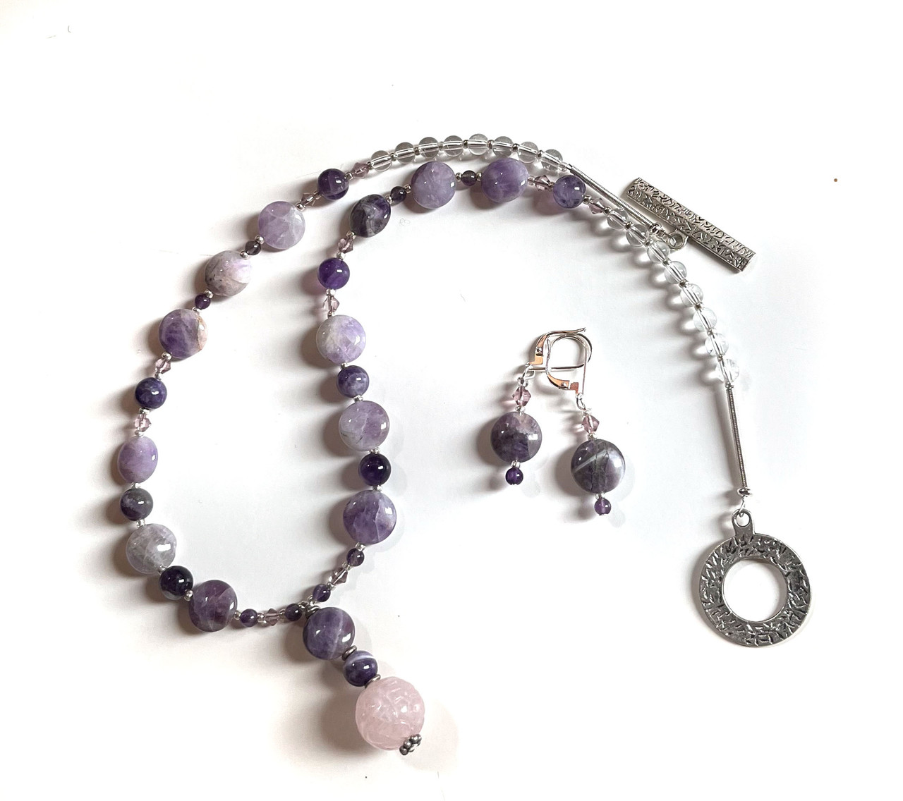 Amethyst and Rose quartz Jewelry Set