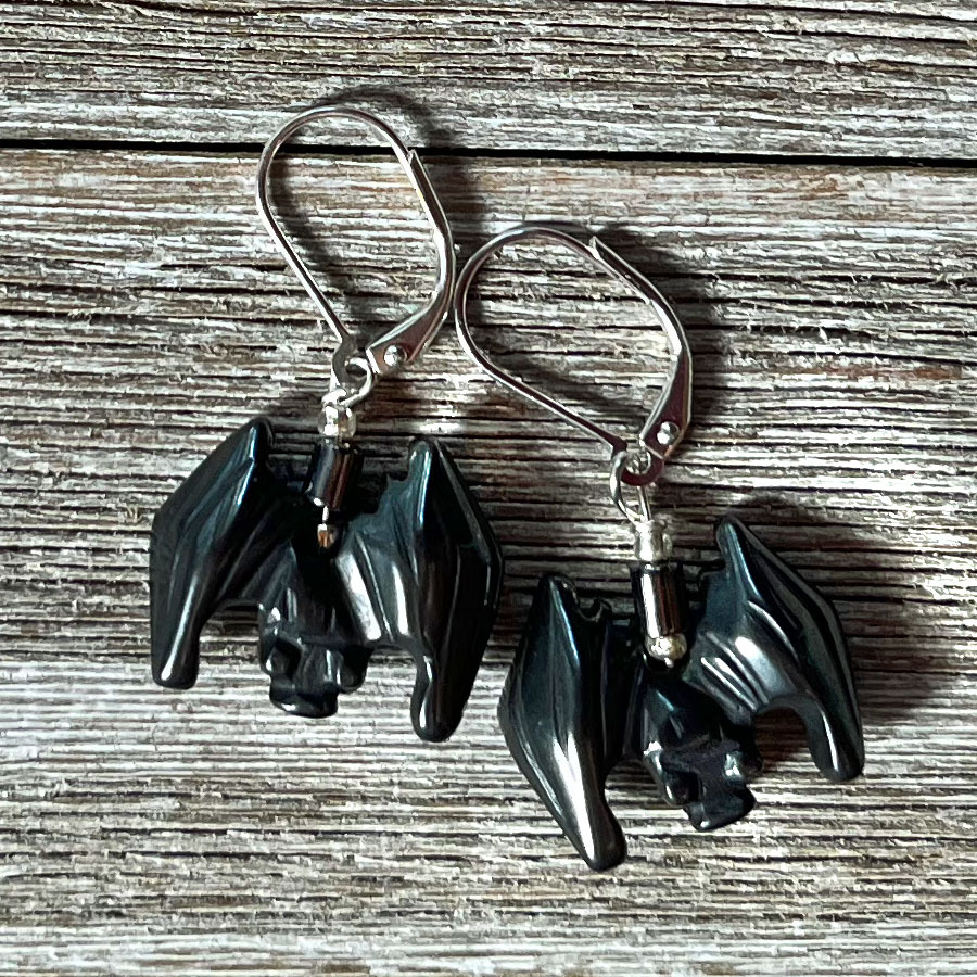 Hematite Bat Earrings